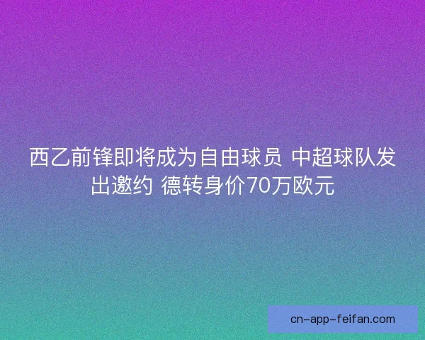 西乙前锋即将成为自由球员 中超球队发出邀约 德转身价70万欧元